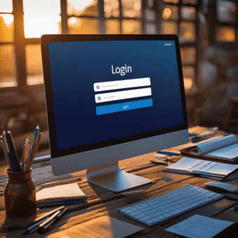 Computerscherm met loginpagina in huiskamer