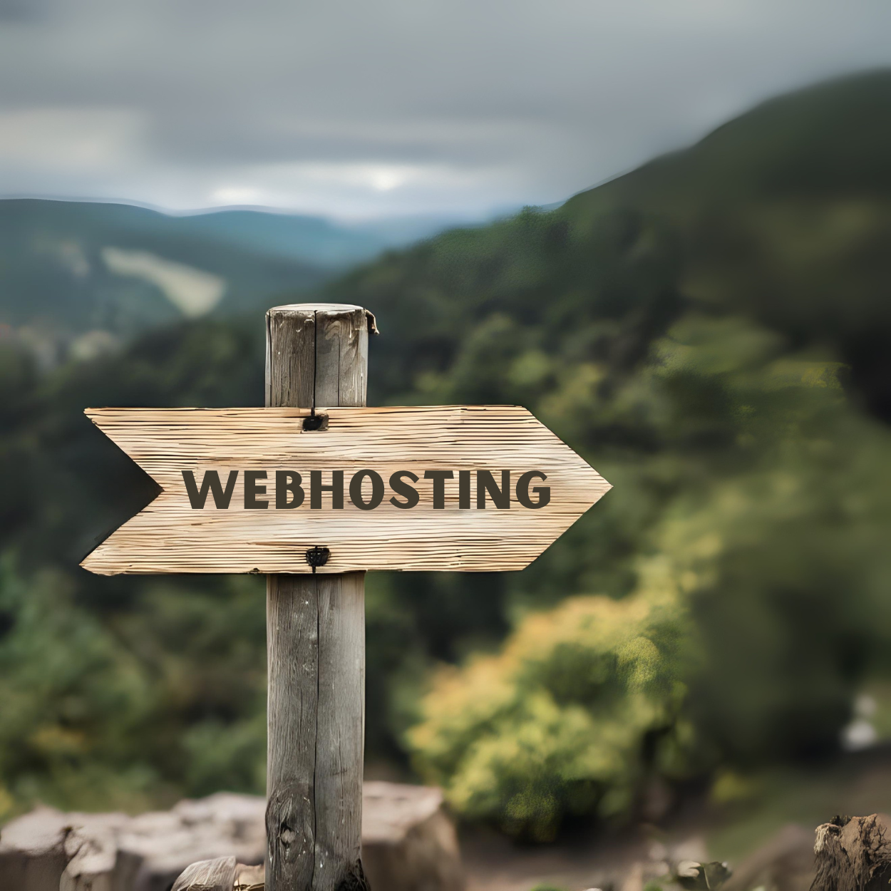 Houten paal met houten pijl WEBHOSTING