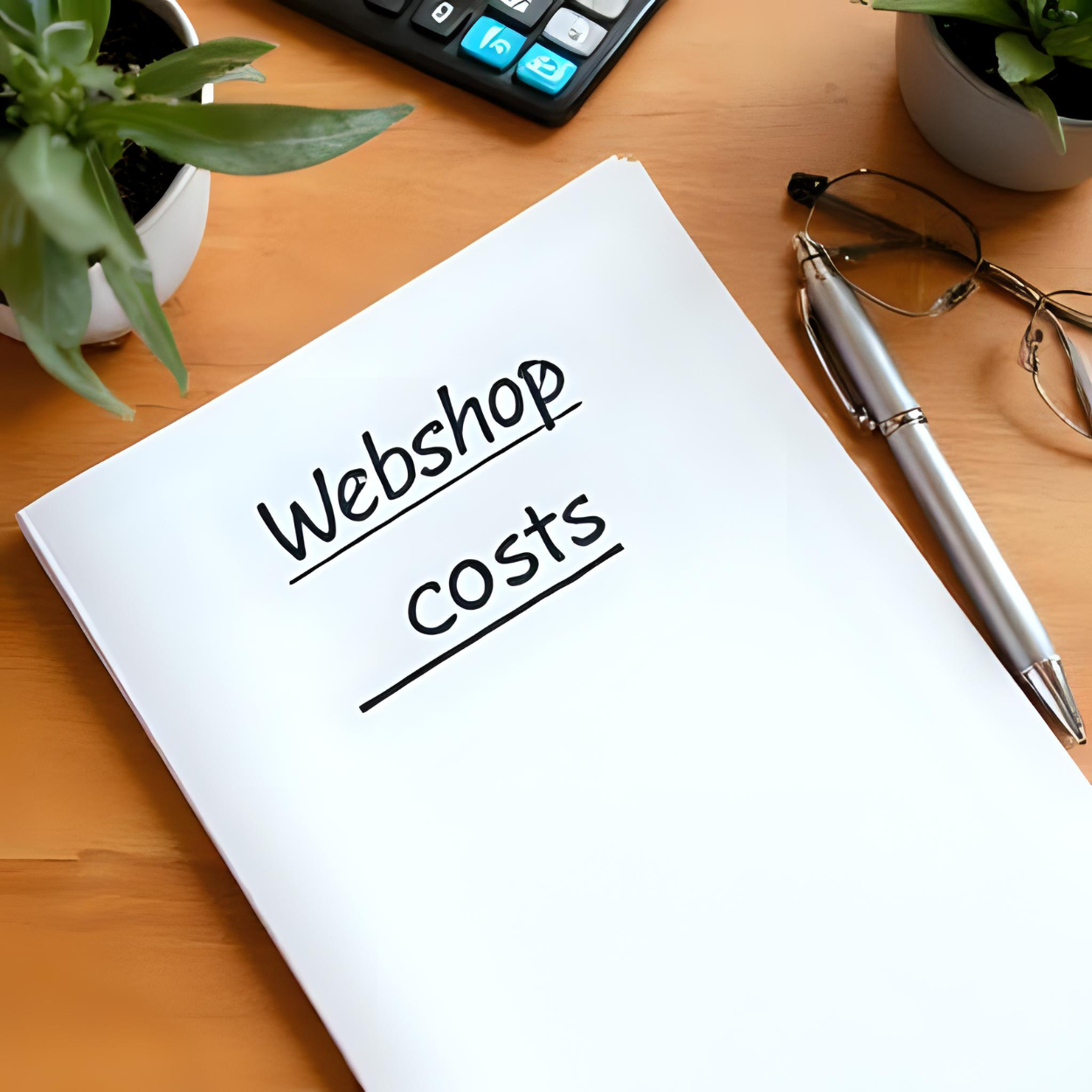 Webdesign en webhosting - Webshop costs schriftje met pen en bril erbij